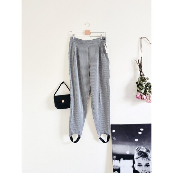 Strategy Vintage 1990s 90s Micro Check Stirrup Straight Leg Trousers M L - Picture 1 of 7
